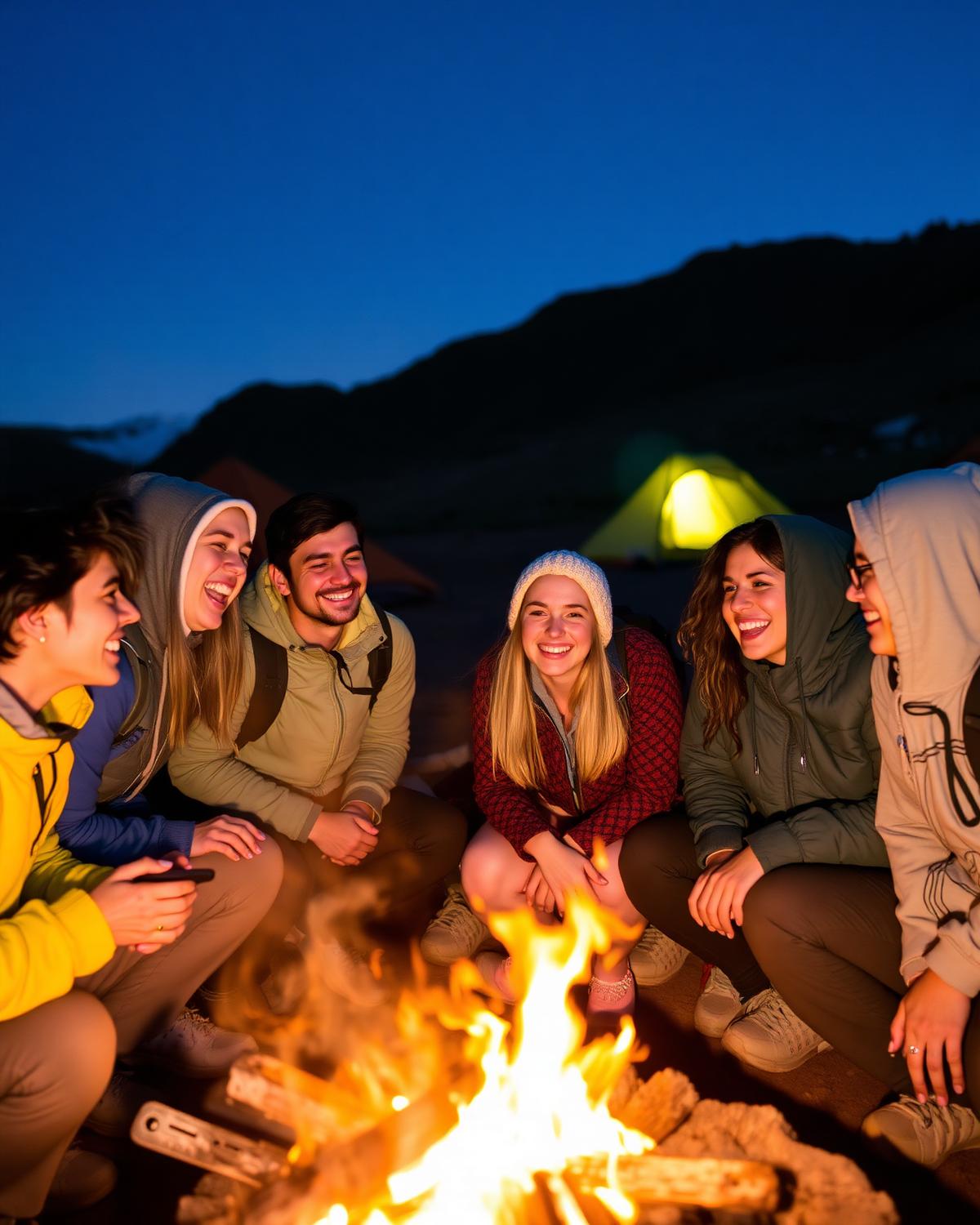 Friends around a campfire