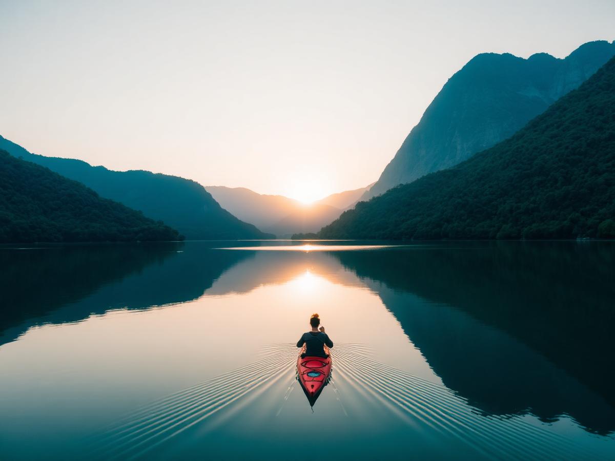 Kayaking on calm lake
